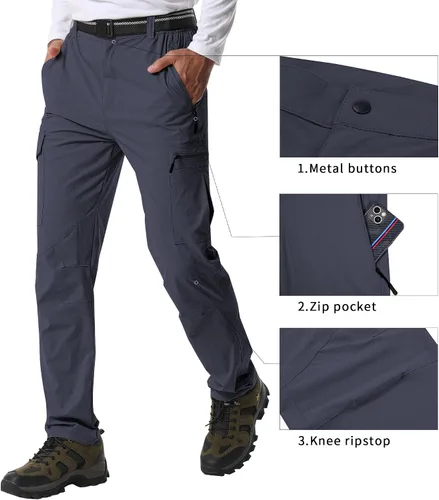 Miniatura 10 de Pantalones de senderismo para hombre, ligeros, transpirables, con 6 bolsillos, para verano, casual, de secado rápido, impermeables, pantalones