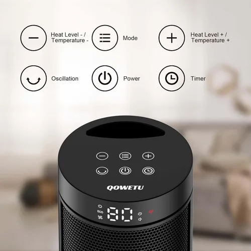Miniatura 2 de Calentador de espacio para uso en interiores - Calentadores eléctricos de 17 pulgadas y 1500 W con termostato, oscilación de 70°, 5 modos, control