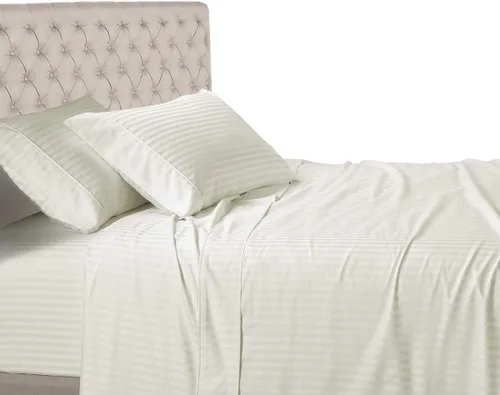 Miniatura 15 de Royal Hotel Bedding Sábanas a rayas de 600 hilos, juego de sábanas de 4 piezas, 100% algodón, rayas de satén, bolsillo profundo, tamaño Queen, azul