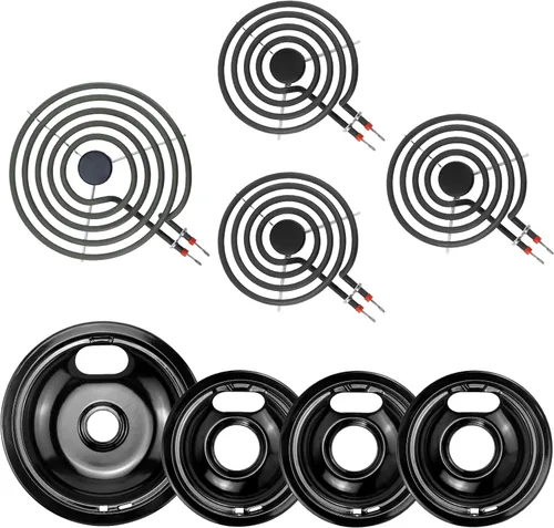 Bandejas de Goteo para Quemadores de Estufa Eléctrica, Cubiertas de Quemadores de Estufa W10290353(6") W10290350(8")+Repuesto de Quemadores de