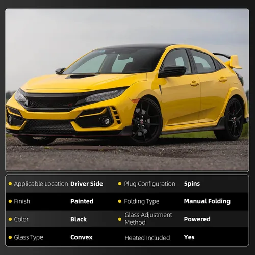 Miniatura 2 de Dasbecan Espejo Lateral Izquierdo del Conductor Compatible con Honda Civic 2016-2021 Cristal de Vidrio con Calefacción Manual Plegable Montaje