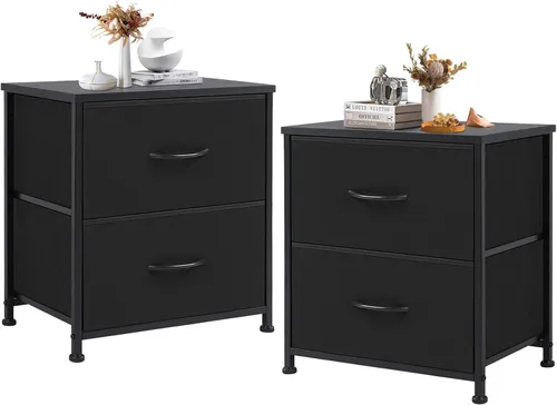 Miniatura 17 de DUMOS Mesita de noche pequeña con 2 cajones de tela, mesa auxiliar para dormitorio, muebles de almacenamiento para mesita de noche de 20 pulgadas