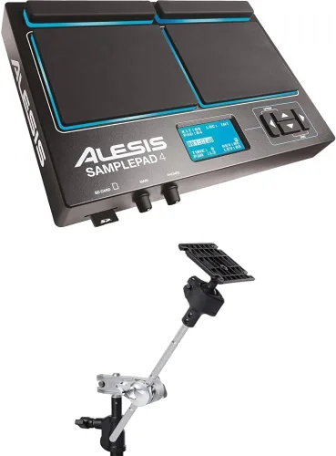 Alesis Sample Pad 4 + Abrazadera Multipad - Instrumento de percusión/activación de muestras con 4 almohadillas sensibles a la velocidad y sistema de