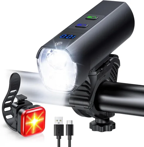 Luces de bicicleta 2026 para conducción nocturna, luces de bicicleta recargables de 5000 mAh delanteras y traseras, 11+5 modos de juego de faros y