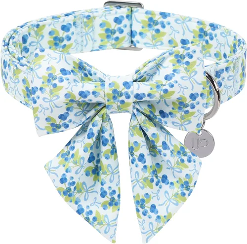 Miniatura 12 de Collar para perro con pajarita, Collar de algodón con pajarita para cachorro, Collar para perro azul para niña o niño con hebilla de metal duradera