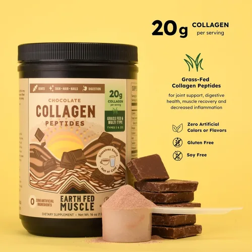 Miniatura 2 de Earth Fed Muscle Péptidos de colágeno de chocolate, certificados por terceros. 0.71 oz de proteína, chocolate, alimentado con hierba, sin OMG, sin