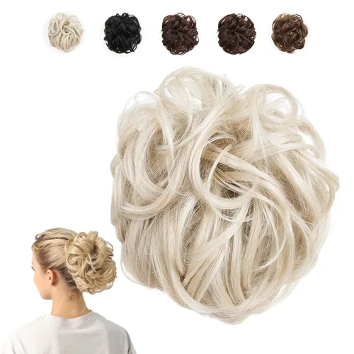 Miniatura 8 de Juvabun Moño desordenado con clip de garra, rubio playa, piezas de cabello para mujer, extensiones onduladas y rizadas en moño, extensión de cabello
