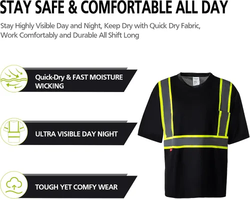 Miniatura 2 de ProtectX Camiseta de seguridad reflectante de manga corta de alta visibilidad, camisas de alta visibilidad transpirables resistentes para hombres