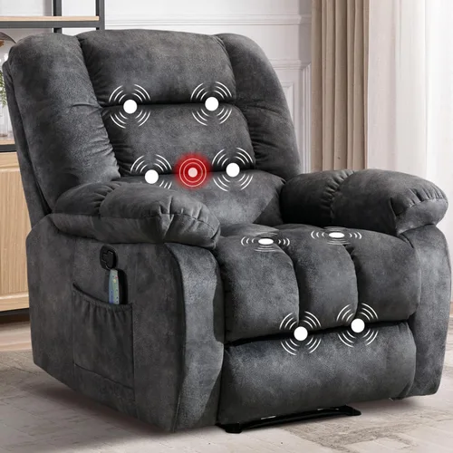 Miniatura 10 de IOMOR Silla reclinable de masaje con calor y masaje, sillas reclinables ergonómicas de tela transpirable, silla individual con bolsillos laterales
