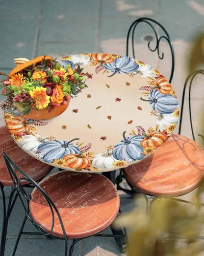 Miniatura 21 de Mantel redondo ajustado con diseño floral de mandala aguamarina, estilo étnico bohemio con borde elástico, impermeable, mantel circular de flores