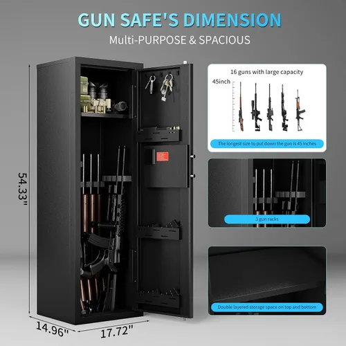 Miniatura 2 de KAER Caja Fuerte para Armas, Caja Fuerte para 16 Rifles y Pistolas, Caja Fuerte Biométrica de Gran Capacidad para Rifles, Armario para Armas