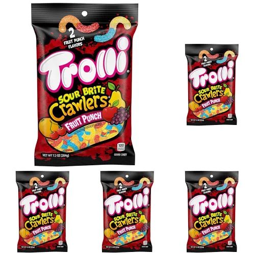 Miniatura 15 de Trolli Gusanos de gomita ácida, ponche de frutas, 7.2 onzas Sour Brite Crawlers Paquete de 2