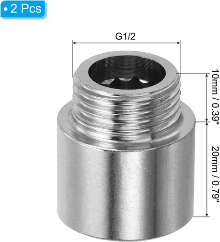 Miniatura 2 de PATIKIL Brazo de extensión de cabezal de ducha, paquete de 2 unidades de acero inoxidable G1/2 macho a hembra, rosca de 0.787 in de longitud