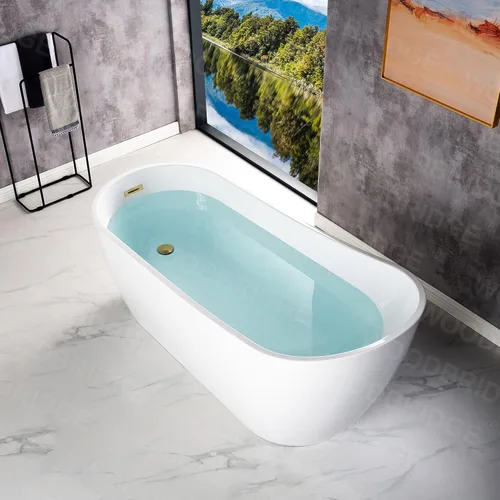 Miniatura 15 de WOODBRIDGE Bañera de remojo acílica blanca independiente de 67 pulgadas con almohada blanca, drenaje y desbordamiento en oro cepillado, BTA1508