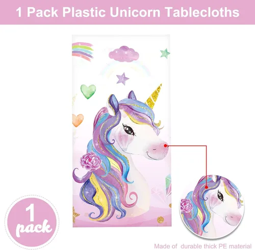 Miniatura 4 de Tiamon 1 mantel de unicornio desechable de unicornio, manteles rectangulares de plástico más grandes para baby shower, suministros de fiesta