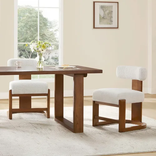 Miniatura 8 de CHITA Juego de 2 sillas de comedor tapizadas con certificación FSC, modernas sillas de cocina y comedor de mediados de siglo, tela en perla