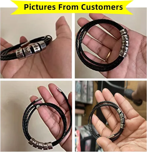 Miniatura 4 de ORFAN Pulseras de cuero trenzadas personalizadas para hombre con 2 a 6 nombres personalizado nombre pulsera personalizada para hombres mujeres