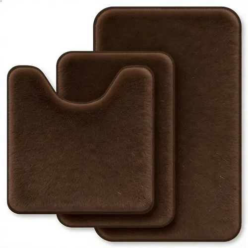 Miniatura 17 de Juego de alfombras de baño negros de espuma viscoelástica de 3 piezas con tapetes para inodoro, suaves y de apoyo, absorbentes de impactos