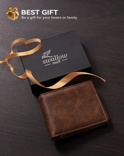 Miniatura 14 de Swallowmall Cartera de piel con bloqueo Rfid para hombre, billetera plegable con tarjeta extraíble, 2 ventanas para identificación, 10 ranuras