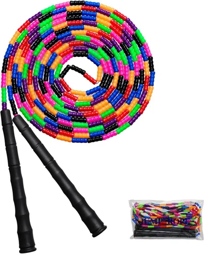 Cuerda de saltar doble holandesa larga de 16 pies, 1 paquete/2 unidades, cuerda de saltar ajustable suave con cuentas para niños y adultos, lo