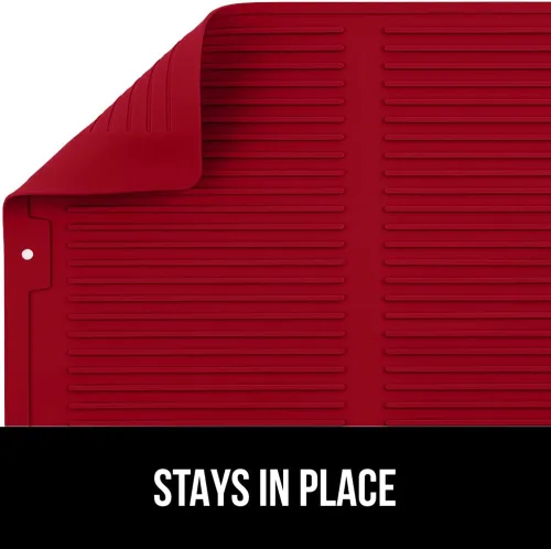Miniatura 9 de GORILLA GRIP Tapete de secado de platos de silicona patentado 100% sin BPA para encimera de cocina, diseño acanalado para atrapar agua, fácil de Rojo