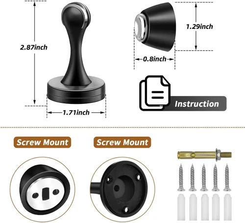 Miniatura 2 de KOLAKO Topes magnéticos para puerta, paquete de 4 topes de puerta mangetic, acero inoxidable, soporte de puerta de montaje en pared para mantener