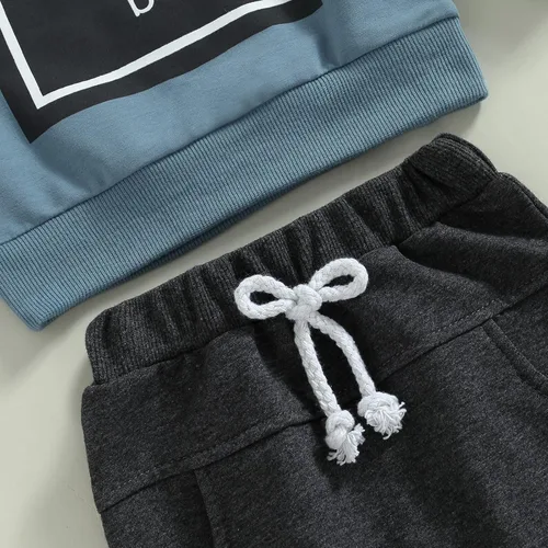 Miniatura 61 de Conjunto de 2 piezas de sudadera de manga larga con cuello redondo y pantalones casuales para bebés y niños pequeños