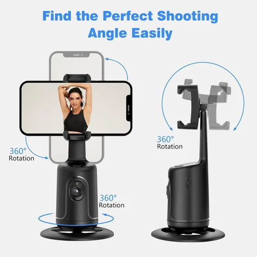 Miniatura 8 de Trípode de seguimiento facial automático, rotación de 360°, soporte para cámara de teléfono, soporte inteligente para disparos con palo selfie Negro