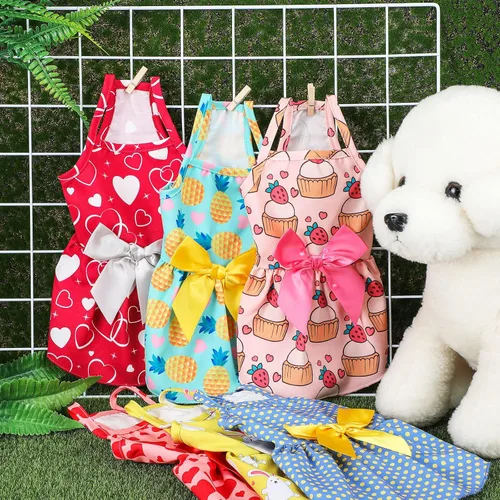 Miniatura 4 de Frienda 6 piezas con lazo de príncipes para cachorro, vestido floral para perro, falda, vestido de verano para mascotas, lindo vestido de verano