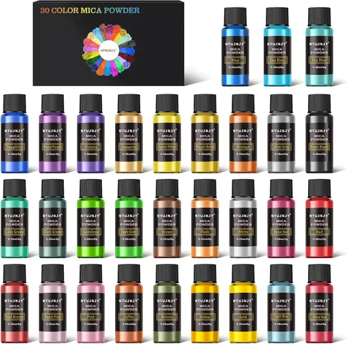 Miniatura 15 de NTWJNJY Polvo de Mica Verde Oscuro, Polvo de Mica Natural con Destello para Resina Epóxica/Velas/Jabón/Brillo de Labios/Slime/Arena Movediza/Bombas