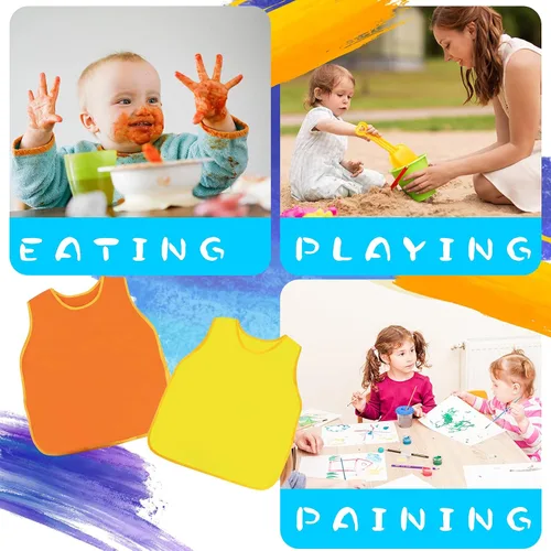 Miniatura 6 de Paquete de 4 delantales artísticos para niños, delantales de pintura para niños, espaciosos, sin mangas, impermeables, delantales de pintura