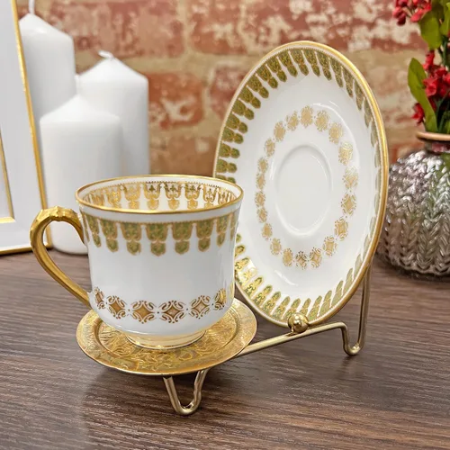 Miniatura 6 de Bard's Soporte para taza y platillo en tono dorado brillante, 3 pulgadas de alto x 2.75 pulgadas de ancho x 4 pulgadas de profundidad
