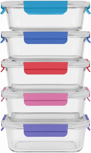 Miniatura 10 de ECOBERI Recipientes de vidrio para preparación de comidas con fundas de silicona, juego de 3 piezas de 4.5 tazas, almacenamiento de alimentos