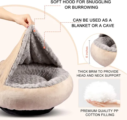 Miniatura 2 de GASUR Cozy Cuddler - Cama pequeña para perros y gatos con forma de dona redonda que alivia el instinto animal de cavar, con manta para mascotas