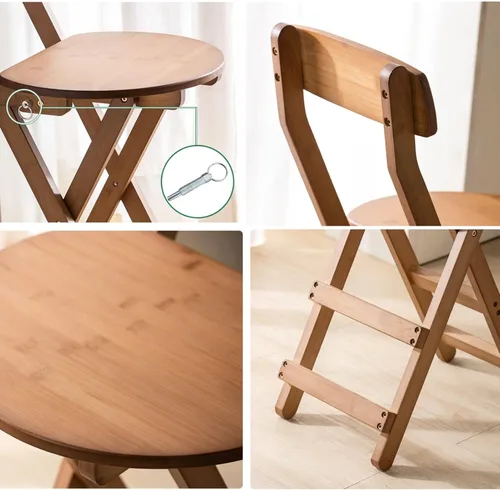 Miniatura 7 de Taburetes de bar plegables de bambú para el desayuno, taburete de cocina de 24 pulgadas/27 pulgadas con respaldo, silla alta de madera plegable