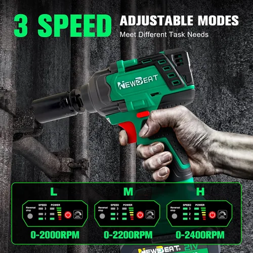 Miniatura 3 de Llave de impacto inalámbrica sin escobillas, 550N.m (400 ft-lbs) Pistola de impacto de 1/2 pulgada, kit combinado de taladro eléctrico 2 en 1 con 1