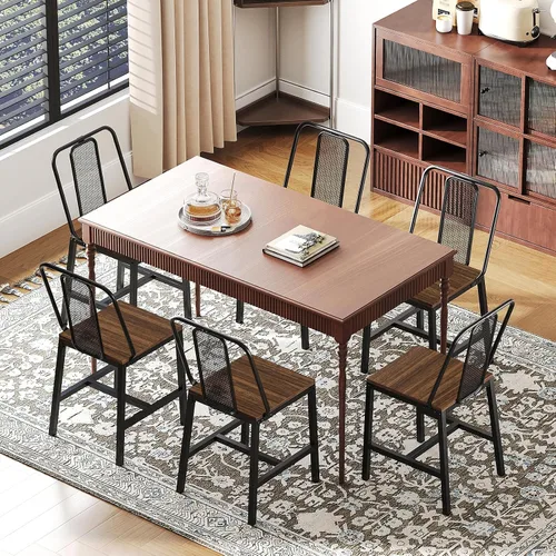 Miniatura 6 de YATINEY CY01L4BH - Juego de 4 sillas de comedor de madera, sillas de comedor de granja con soporte trasero, para sala de estar, cocina, nogal oscuro