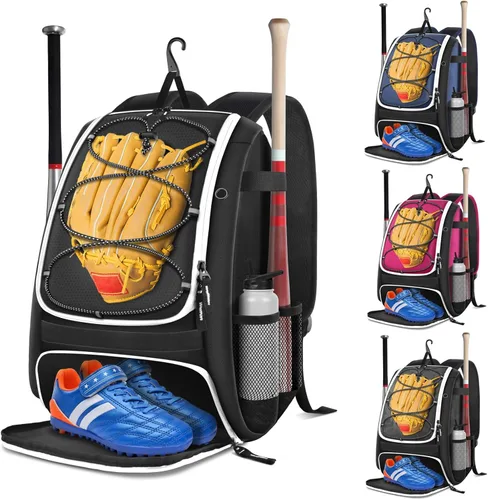 BROTOU Bolsa de béisbol, bolsa de softbol para equipo de béisbol y bate de T-Ball, mochila de béisbol con compartimento para zapatos para