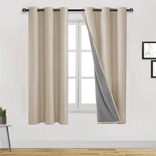 Miniatura 7 de DWCN Cortinas 100% opacas de 63 pulgadas de largo para dormitorio, decoración del hogar, aislamiento térmico, bloqueo de luz, oscurecimiento de Gris