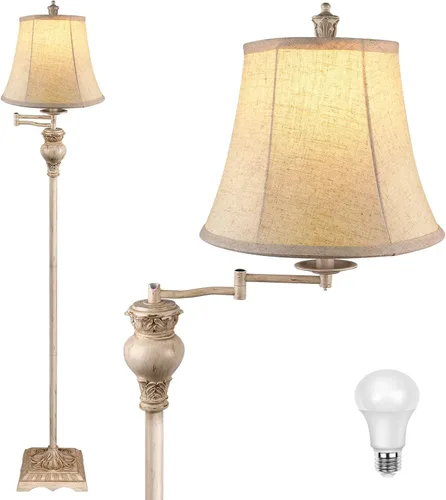 Miniatura 11 de PARTPHONER Lámparas de pie vintage para sala de estar, lámpara de pie tradicional ajustable de 350° con brazo oscilante para dormitorio, lámpara