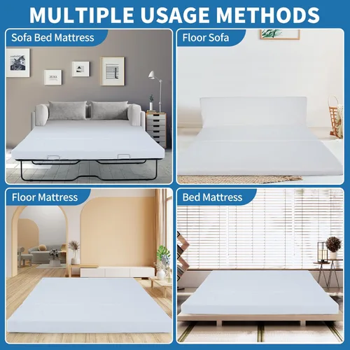 Miniatura 6 de SUNYRISY Colchón Plegable de Repuesto para Sofá Cama de Espuma Viscoelástica de 4 Pulgadas, Colchón Tríptico para Sofá Cama Extraíble Tamaño Full