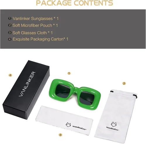Miniatura 6 de VANLINKER Lindas gafas de sol cuadradas infladas para mujeres y hombres, gafas gruesas retro con marco grueso divertido máscara sombras VL9733