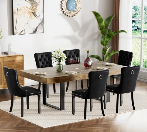 Miniatura 35 de Juego de mesa de comedor extensible marrón de 7 piezas para 6, 63 a 78.74 pulgadas, moderno juego de mesa de cocina y comedor, mesa de comedor Mesa