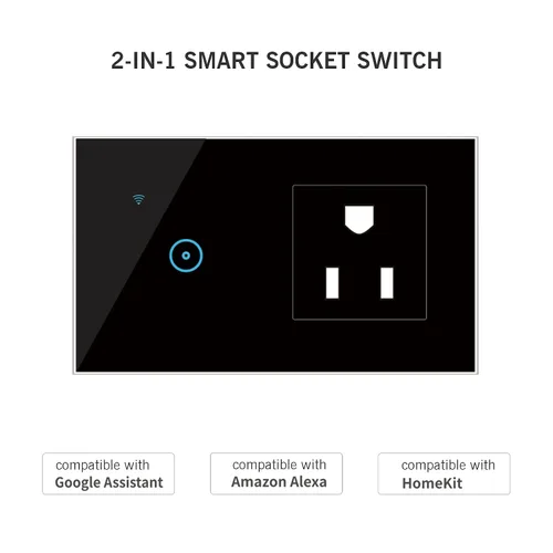 Miniatura 2 de mewmewcat Toma de pared inteligente con interruptor táctil de 1 banda, negro, control táctil, operación manual, clasificación IP54, compatible