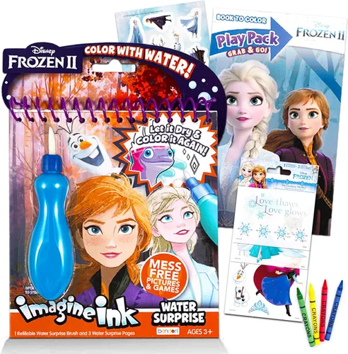 Disney Juego de pintura congelada con agua para niñas y niños, libro de lujo sin desorden con pincel sorpresa de agua con mini libro para colorear y