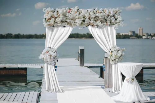 Miniatura 8 de Cortinas Joydeco Blancas de Fondo para Bodas y Fiestas, Cortinas de Fondo Fotográfico para Bodas y Cumpleaños, Tela de Poliéster sin Arrugas, 5 x 10
