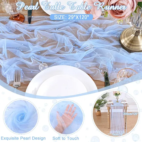 Miniatura 4 de LuoluoHouse Camino de Mesa de Perla para Centros de Mesa de Boda: Camino de Mesa de Perla de 10 pies, Decoración de Mesa de 29x120 Pulgadas de Tul