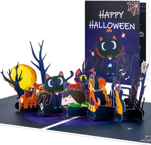 Magic Ants Tarjeta de felicitación de Halloween emergente 3D, escena de campamento espeluznante con lindos animales, incluye sobre, perfecta para