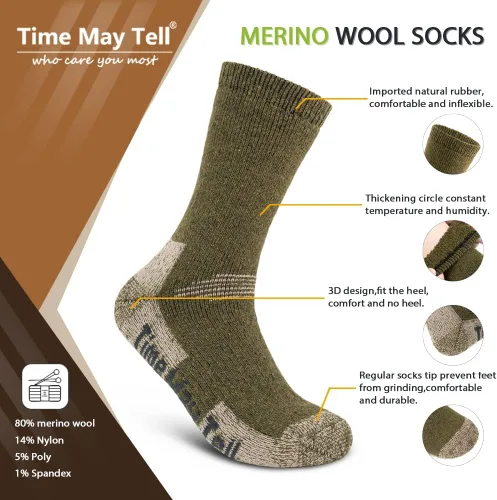 Miniatura 4 de Time May Tell - Calcetines de lana merino para hombre con amortiguación para senderismo al aire libre, paquete de 3