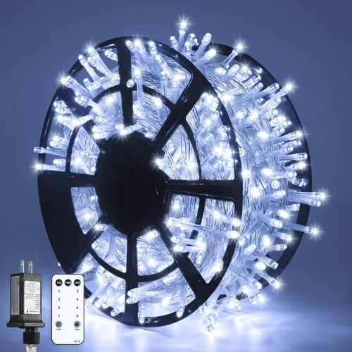 Miniatura 14 de JMEXSUSS 150 luces LED azules de Navidad para interiores y exteriores, luces de cadena conectables de 59 pies con enchufe, 8 modos de luces de hadas